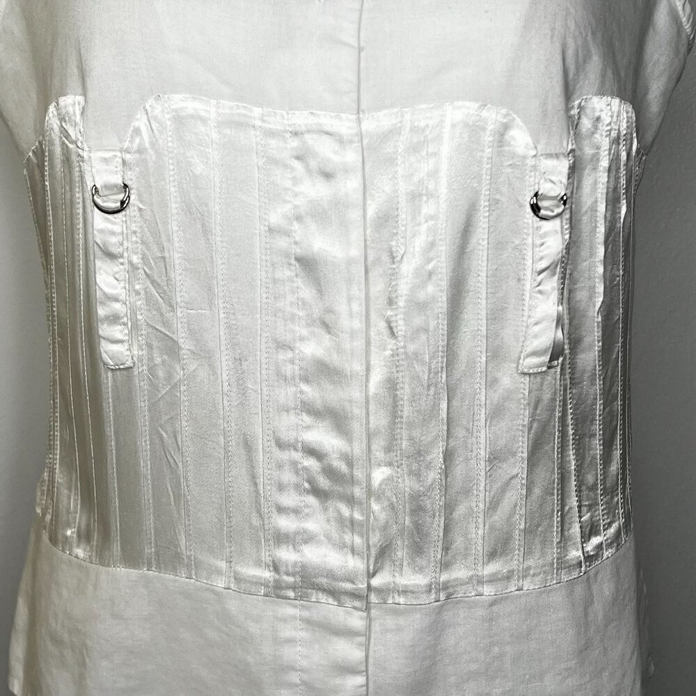 J.M.P. Women's Linen Top Large Sleeveless White Satin Detail Sheer Beachy Resort - Picture 2 of 7